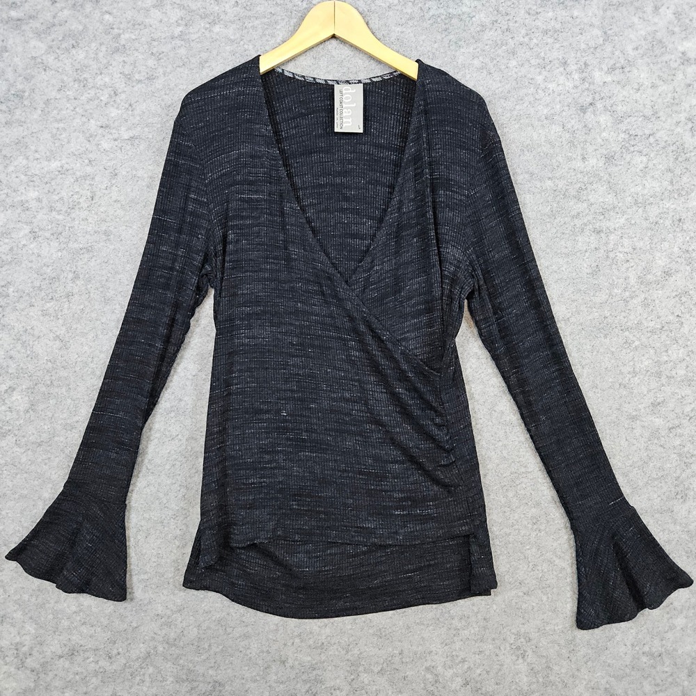 Dolan Left Coast Anthropologie Women's Size L‎ Black Wrap Top Bell Sleeve Boho